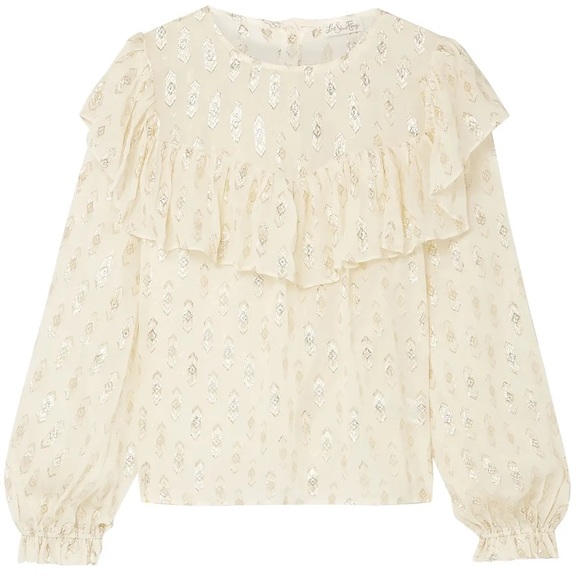 NWT LoveShackFancy Erin Blouse Cream With Metallic - Picture 9 of 16